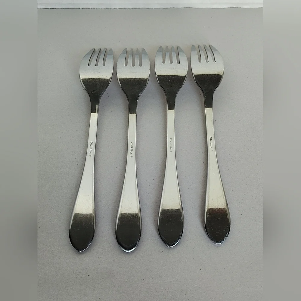 Oneida JOANN JOANNE DINNER FORKS Set of 4 Stainless Frosted Glossy Flatware @